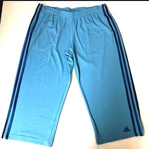 Adidas Lgt Blue Cropped Lined Joggers with Navy Stripes